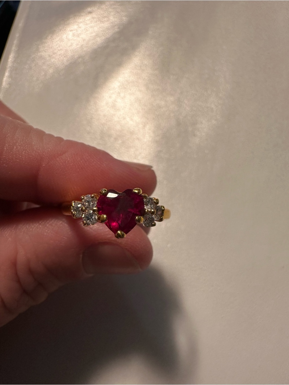 Gold Heart Ruby-Red Ring